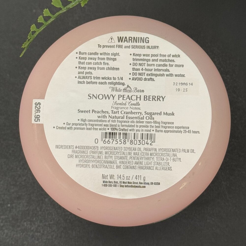 BBW Snowy Peach Berry White Barn Bath & Body Works 3 Wick Candle - Picture 10 of 10